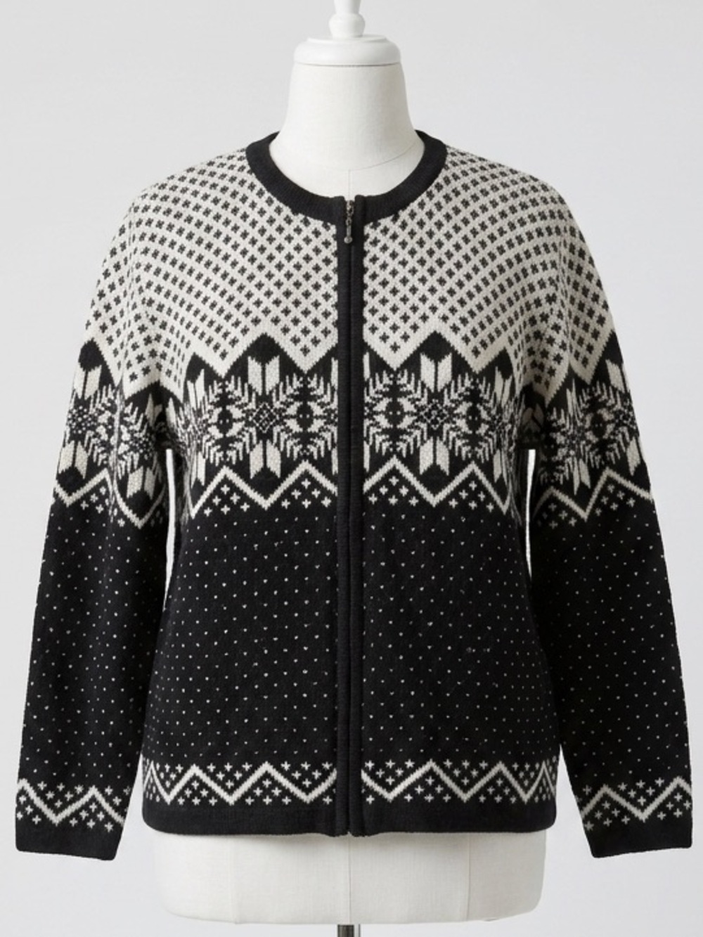 Cignal Vintage Nordic Fair Isle Snowflake Full Zip Cardigan Sweater Size Large